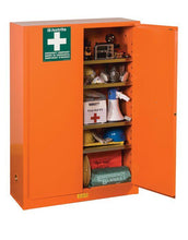 Load image into Gallery viewer, Justrite™ Emergency Preparedness Storage Cabinet, GloAlert™ Labels, 4 shelves, 2 keys, Orange