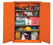 Load image into Gallery viewer, Justrite™ Emergency Preparedness Storage Cabinet, GloAlert™ Labels, 4 shelves, 2 keys, Orange