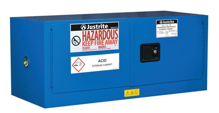 Justrite™ ChemCor® Piggyback Hazardous Mat. Safety Cabinet, 12 Gal., 2 s/c doors, Royal Blue