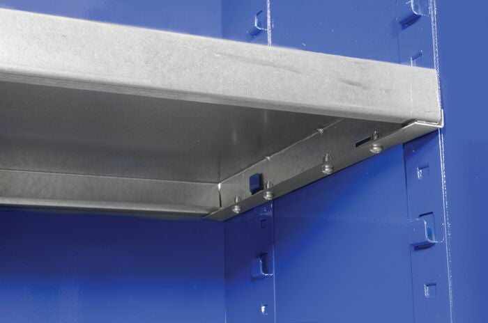 12 Gallon, 2 Shelves, 1 Door, Self-Close, US Navy Hazardous Materials Cabinet, Blue – 8612287