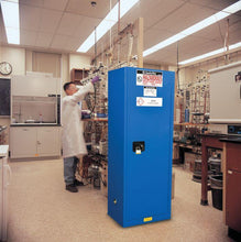 Load image into Gallery viewer, Justrite™ Sure-Grip® EX Slimline Hazardous Material Safety Cab, 22 Gal, 3 shelves 1 s/c dr Royal Blue