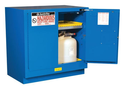 Justrite™ Sure-Grip® EX Undercounter Hazardous Mat. Safety Cab, 22G, 1 shelf, 2 s/c doors, Royal Blue