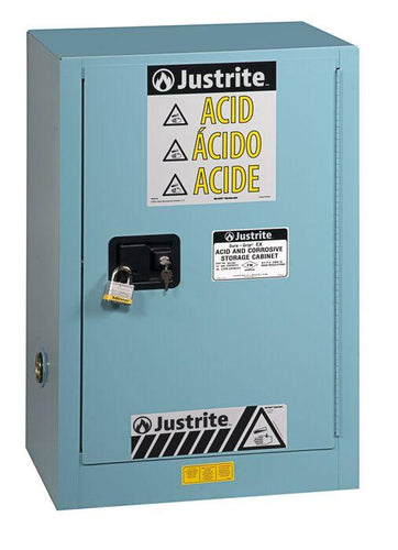 Justrite™ ChemCor® Under Fume Hood Corrosives/Acids Safety Cab, 15 Gal., 1 m/c Right door, Blue