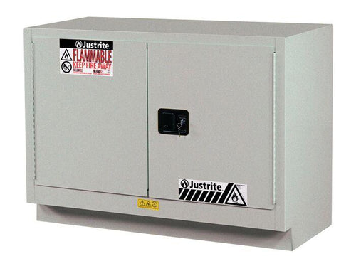 Justrite 23 Gallon, 1 Shelf, 2 Doors, Self Close, Flammable Cabinet, Sure-Grip® EX Under Fume Hood, Silver - 883620