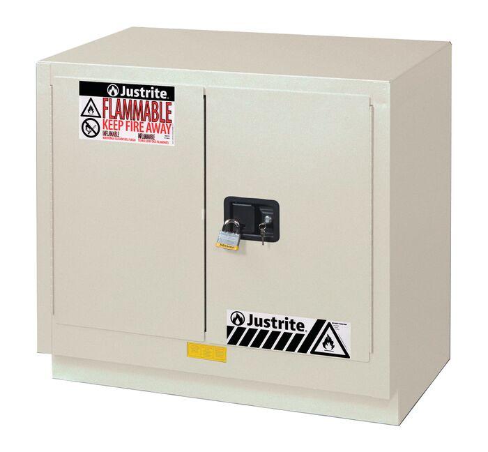 Justrite 23 Gallon, 1 Shelf, 2 Doors, Manual Close, Corrosives/Acids Safety Cabinet, ChemCor® Under Fume Hood, Light Neutral - 8837072