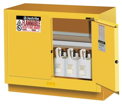 Sure-Grip® EX 31-gal,capacity Under Fume Hood Flammable Cabinet w/ 1 Shelf & 2 Self-Close Doors - Yellow