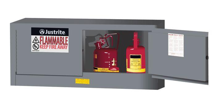 Justrite 12 Gallon, 2 Doors, Manual Close, Flammable Safety Cabinet, Sure-Grip® EX Piggyback, Gray - 891303