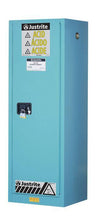 Load image into Gallery viewer, Justrite™ ChemCor® Slimline Corrosives/Acids Safety Cabinet, 22 Gal., 3 shelves, 1 s/c door, Blue