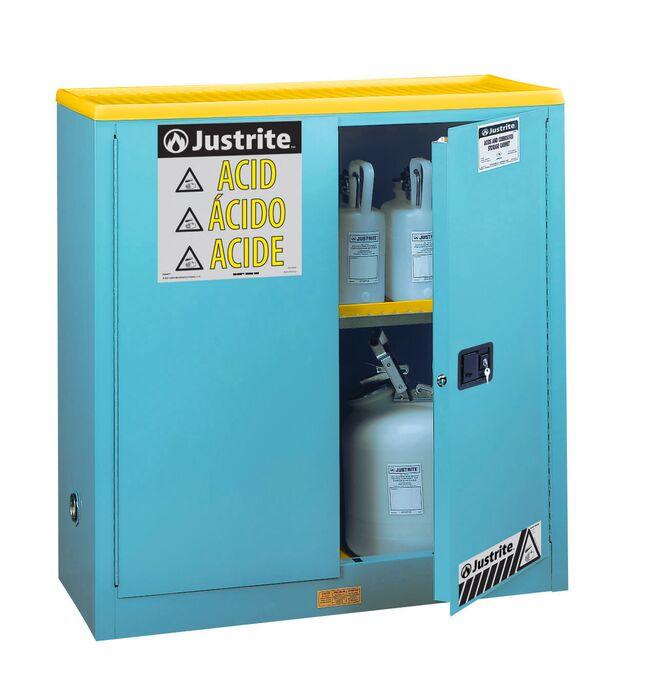 Sure-Grip® EX 30-gal.capacity Corrosives/Acid Steel Safety Cabinet w/ 1 Shelf & 2 Manual Close Door - Blue