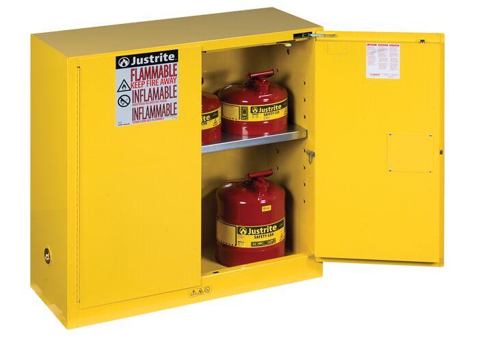 Sure-Grip® EX 30-gal.capacity Flammable Safety Cabinet w/ 1 Shelf & 2 Doors-Self Close - Yellow