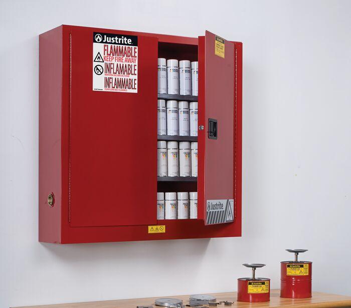 Sure-Grip® EX 20-gal. capacity Wall Mount Aerosol Can & Flammable storage Cabinet w/ 2 Doors-Manual Close & 3 Shelves - Red