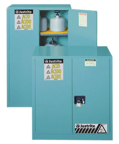 Justrite™ Sure-Grip® EX Corrosives/Acid Steel Safety Cab., 45 Gal., 2 shelves, 2 m/c doors, Blue