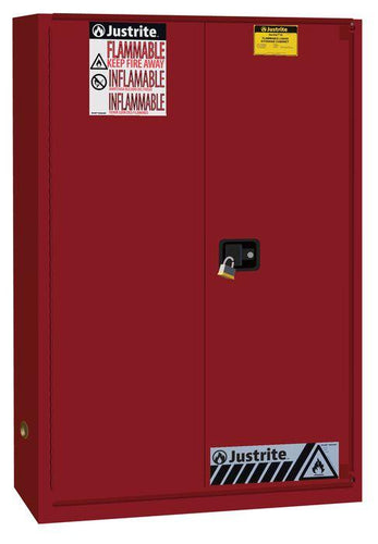 Sure-Grip® EX 45-gal.capacity Flammable Cabinet w/ 2 Shelves & 1 Bi-Fold /Sliding Self Close Door - Red