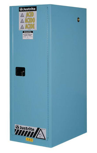 Justrite™ Sure-Grip® EX Deep Slimline Corrosive/Acid Safety Cab, 54 Gal., 3 Shelves, 1 s/c door, Blue