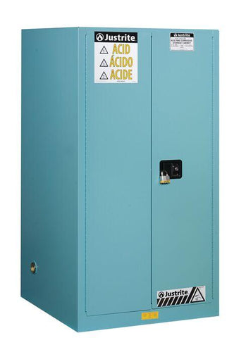 Justrite™ Sure-Grip® EX Corrosives/Acid Steel Safety Cab., 60 Gal., 2 shelves, 2 m/c doors, Blue