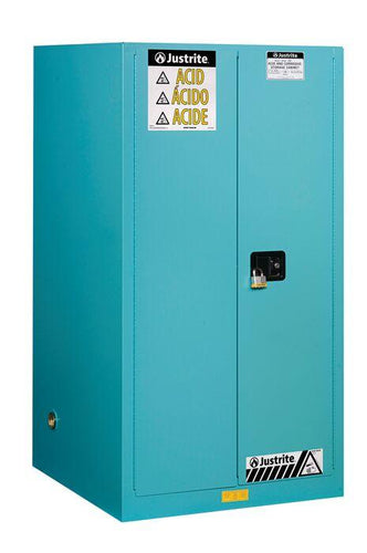 Justrite™ Sure-Grip® EX Corrosives/Acid Steel Safety Cab., 60 Gal., 2 shelves, 2 s/c doors, Blue