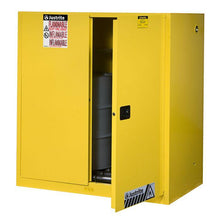 Load image into Gallery viewer, Sure-Grip® EX 60-gal.capacity Vertical Drum Safety Cabinet &amp; Drum Rollers w/ 1 Shelf &amp; 2 Self-Close Doors - Yellow