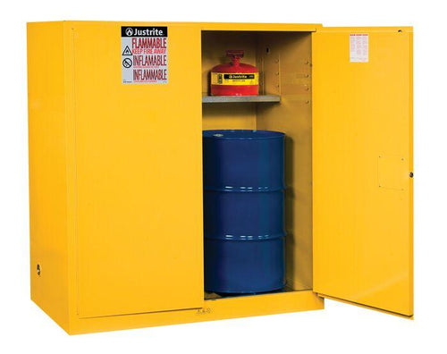 Justrite™ Sure-Grip® EX Vertical Drum Safety Cabinet and Drum Support, 110 Gal., 2 m/c doors, Yellow