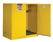 Load image into Gallery viewer, Justrite™ Justrite Sure-Grip® EX Vertical Drum Safety Cabinet and Drum Rollers, 110 Gal., 2 m/c doors, Yellow