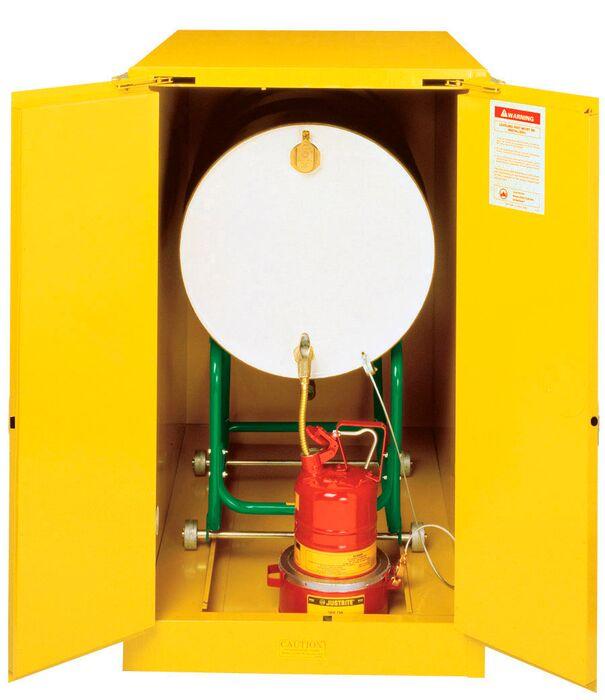 Justrite™ Sure-Grip® EX Horizontal Drum Safety Cabinet with Cradle Track, 2 s/c doors, Yellow