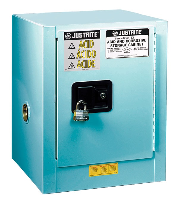 4 Gallon, 1 Shelf, 1 Door, Manual Close, Corrosives/Acids Safety Cabinet, ChemCor® Countertop, Blue - 8904022