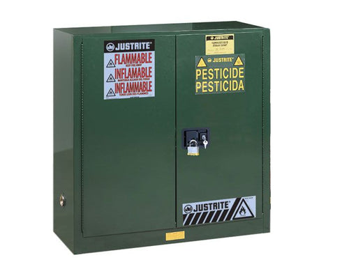 Justrite™ Sure-Grip® EX Pesticides Safety Cabinet, 30 gallons, 1 shelf, 2 self-close doors, Green