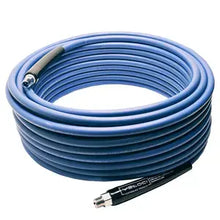 Load image into Gallery viewer, MTM Hydro 1/4" KobraJet Smooth Blue Hose, 4300 PSI, 150 FT, Non-Marked, 1/4" Male Fixed and Swivel. - 29.5410