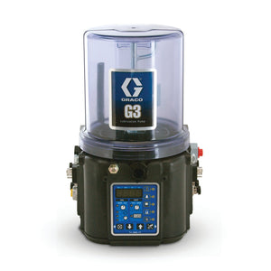 Graco G3™ Max Grease Lubrication Pump, 24 VDC, 12L, Low Level with Controller, 3 Sensors, DIN, Machine Count, Vent Valve, Alarm, Remote Manual Run