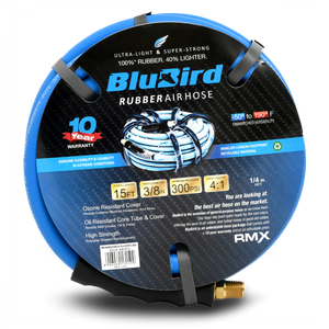 BluBird Rubber Air Hose 3/8 in. Heavy Duty 300 PSI Male NPT Polyester Woven Lightest Strongest Flexible