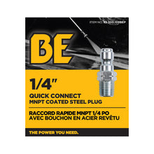 Load image into Gallery viewer, BE 1/4" Quick Connect Plug x 1/4" MNPT, Coated Steel, Boxed - 85.300.109BEP - image 3