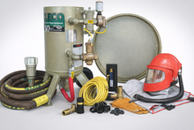 Load image into Gallery viewer, Clemco 23909 3 Cubic Foot Blast Machine Packages with 1-1/4” piping  16” diameter - Auto Quantum Valve with Abrasive Cut off Switch - SaFety Gear