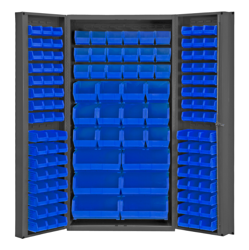 Durham DC-BDLP-132-5295 Cabinet, 14 Gauge, 132 Blue Bins, 36 X 24 X 72