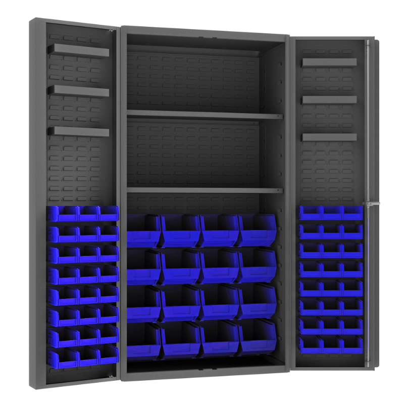 Durham DC36-642S6DS-5295 Cabinet, 14 Gauge, 2 Shelves, 6 Door Trays, 64 Blue Bins, 36 X 24 X 72