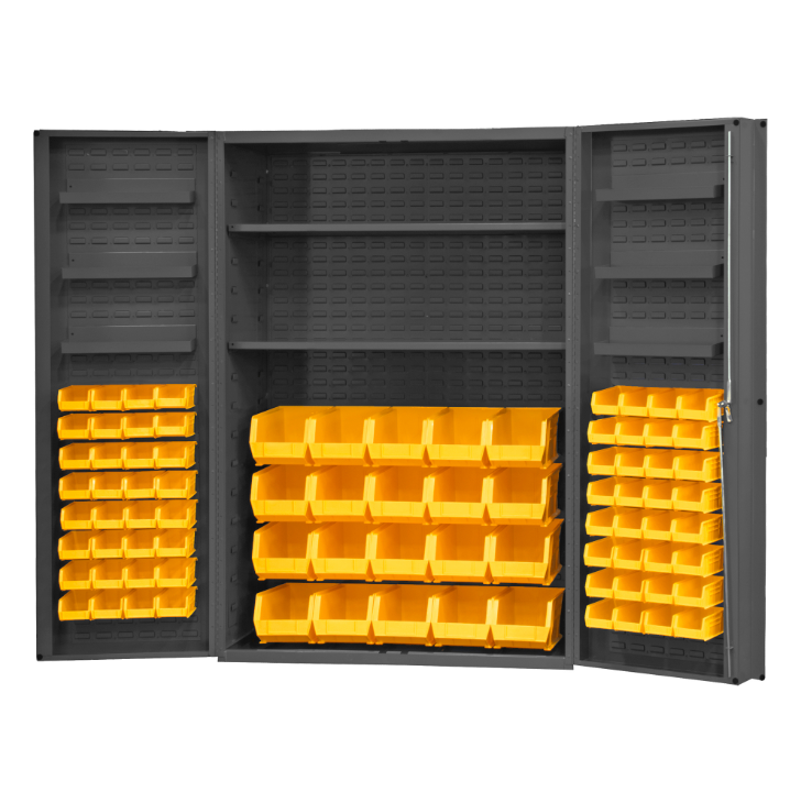 Durham DC48-842S6DS-95 Cabinet, 14 Gauge, 2 Shelves, 6 Door Trays, 84 Yellow Bins, 48 X 24 X 72