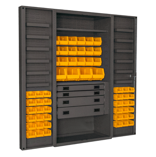 Durham DCBDLP584RDR-95 Cabinet, 14 Gauge, 4 Drawer, 2 Shelves, 12 Door Trays, 58 Yellow Bins, 36 X 24 X 72