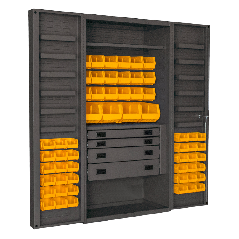 Durham DCBDLP584RDR-95 Cabinet, 14 Gauge, 4 Drawer, 2 Shelves, 12 Door Trays, 58 Yellow Bins, 36 X 24 X 72