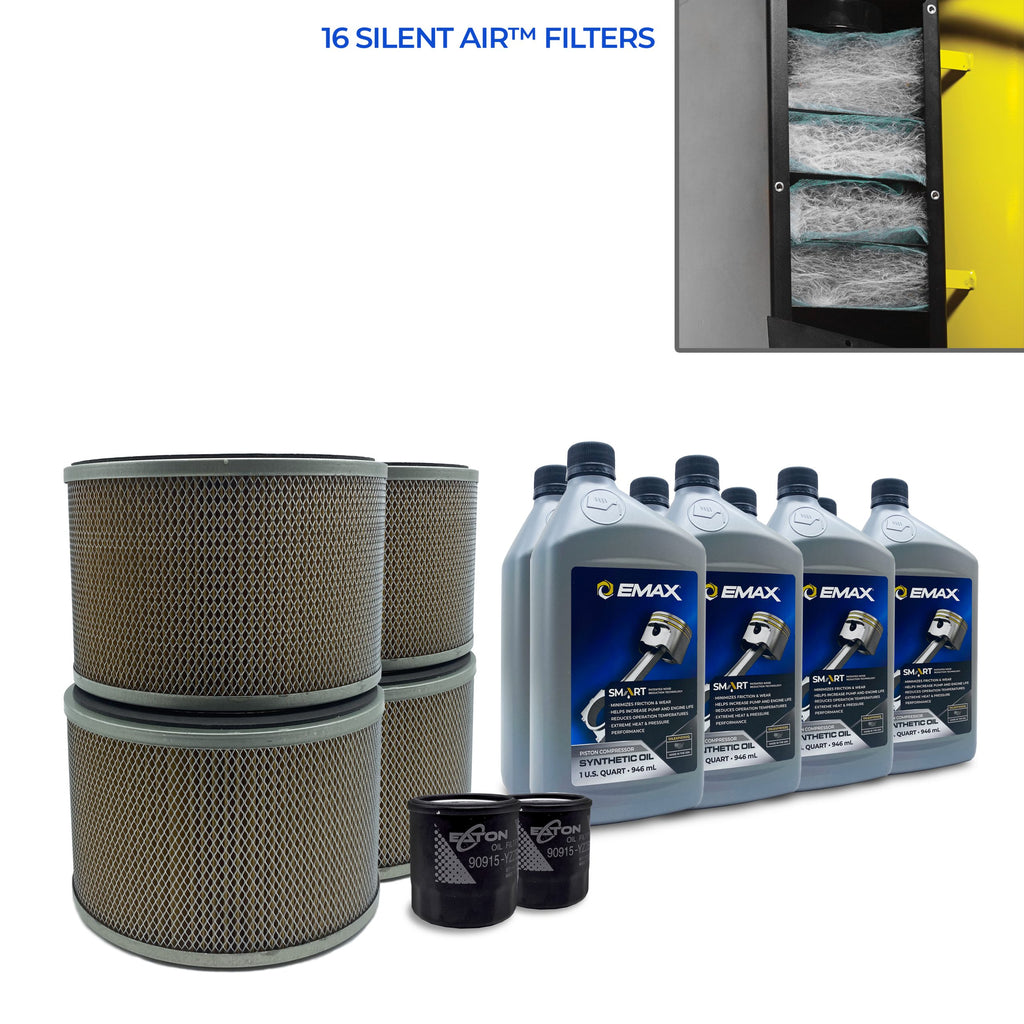 EMAX EFKIT028AS Extended Lifetime Pump Warranty Maintenance Kit w/ Smart Oil For 25HP Piston Compressor with Air Silencer 5 stage Filtration System