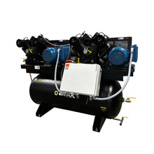 Load image into Gallery viewer, EMAX EP10DW120V3-208 NEMA4 Compliant Weather-Resistant Duplex 10HP Air Compressor, 76 CFM, 208V 3-Phase, 120-Gal Horizontal Tank with Alternating Switch