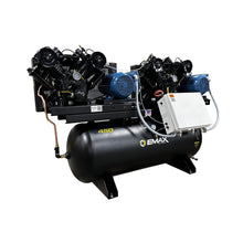 Load image into Gallery viewer, EMAX EP10DW120V1 NEMA4 Compliant Weather-Resistant Duplex 10HP Air Compressor, 76 CFM, 230V 1-Phase, 120-Gal Horizontal Tank with Alternating Switch