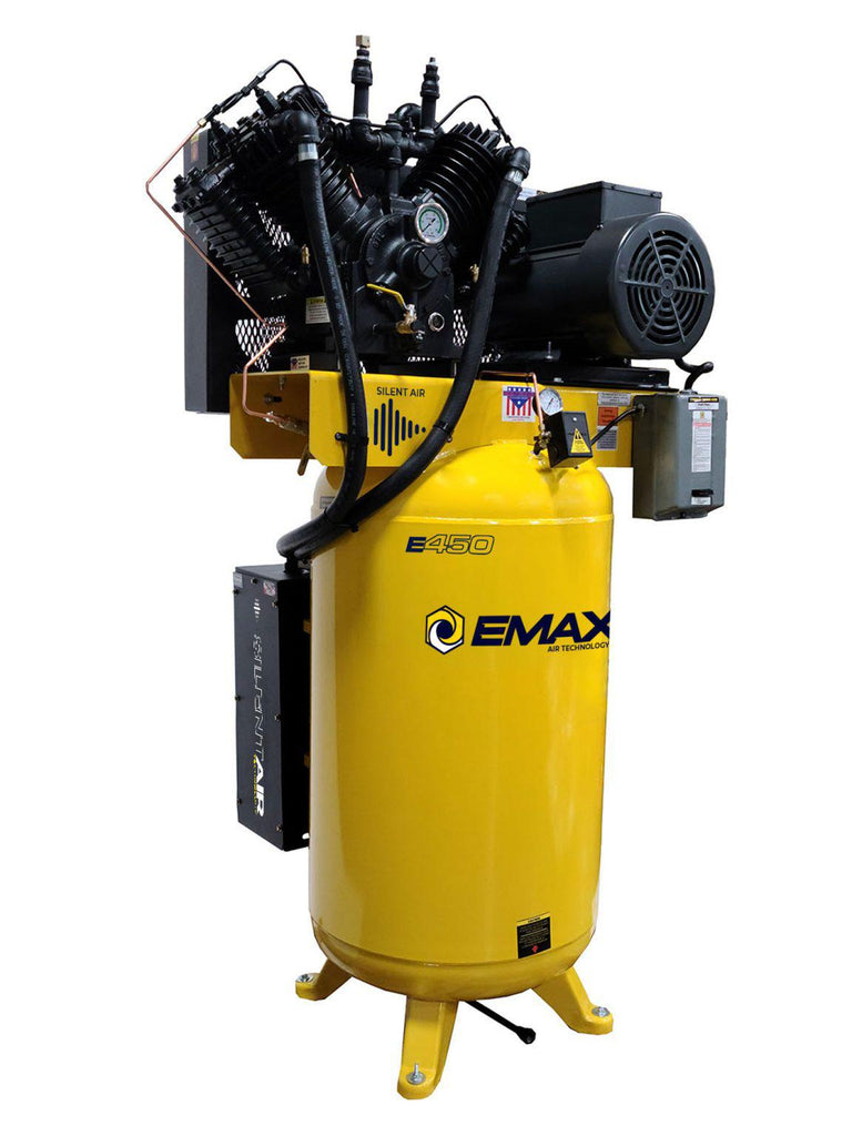 EMAX Industrial Plus Silent Air System 10HP 80 gal. 208-230/460V 3-Phase  2 Stage Pressure Lubricated Electric Air Compressor