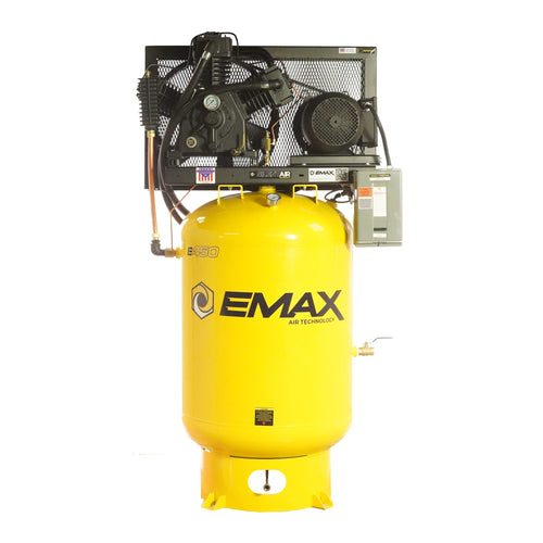 EMAX E450 Series – 10HP 3 Cylinder Air Compressor, 120 Gallon, 3 Phase, 2 Stage, Pressure lubricated, Silent Air System – ESP10V120Y3