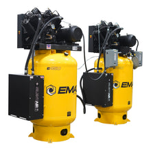 Load image into Gallery viewer, EMAX ESPR10A120V3-460 (2) SOLO Alternating Silent Air™ Compressors – 10HP V4, 76 CFM, 120-Gal Vertical, 3-Phase, 460V, Radiator Aftercoolers