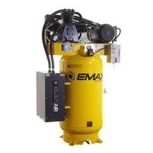 Load image into Gallery viewer, EMAX ESS07V080Z1 Silent Air Industrial 7.5HP 3CYL MAX FLO Two Stage 1Ph 35.2CFM @100PSI 80 Gallon Industrial Solid Cast Iron Air Compressor, Industrial Ceramic disc valves w/isolator pads - Splash Lube Pump