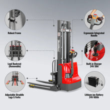 Load image into Gallery viewer, MechMaxx 2640lbs Lithium-ion Electric Straddle Stacker, 118" Lift, Adjustable Legs &amp; Forks, F26-118S