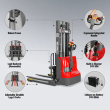 Load image into Gallery viewer, MechMaxx 2640lbs Lithium-ion Electric Straddle Stacker, 98" Lift, Adjustable Legs &amp; Forks, F26-98S