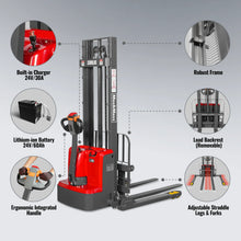 Load image into Gallery viewer, MechMaxx 3300lbs Lithium-ion Electric Straddle Stacker, 118" Lift, Adjustable Legs &amp; Forks, F33-118S