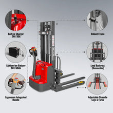 Load image into Gallery viewer, MechMaxx 3300lbs Lithium-ion Electric Straddle Stacker, 98" Lift, Adjustable Legs &amp; Forks, F33-98S