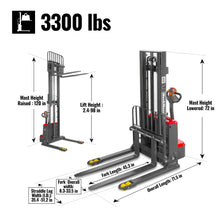 Load image into Gallery viewer, MechMaxx 3300lbs Lithium-ion Electric Straddle Stacker, 98" Lift, Adjustable Legs &amp; Forks, F33-98S