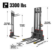 Load image into Gallery viewer, MechMaxx 3300lbs Lithium-ion Electric Straddle Stacker, 138" Lift, Adjustable Legs &amp; Forks, F33-138S