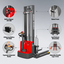 Load image into Gallery viewer, MechMaxx 3300lbs Lithium-ion Electric Straddle Stacker, 138" Lift, Adjustable Legs &amp; Forks, F33-138S